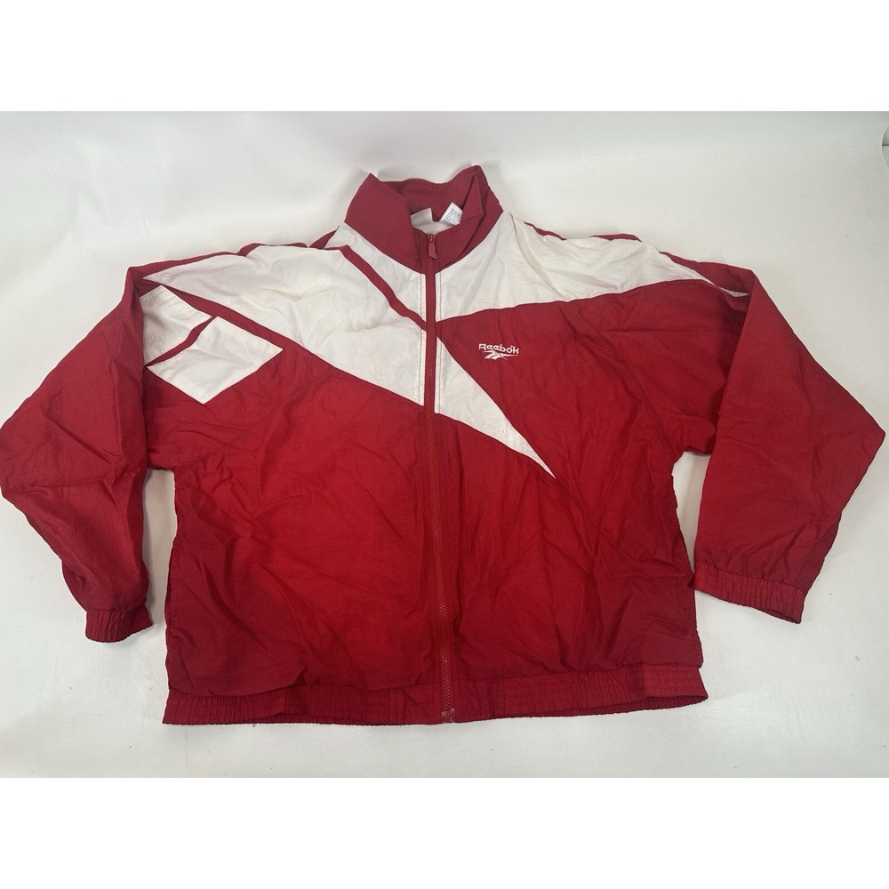 Reebok Windbreaker Track Jacket Lined Mens‎ Size L Red White Color block Vintage